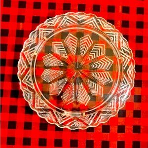 Vintage Federal Glass Snowflake Design Round Cake Plate/ Cake Stand